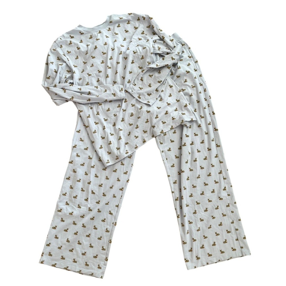 Skims Baby Deer Zen‎ Long Sleeve Pajama Set Large Blue